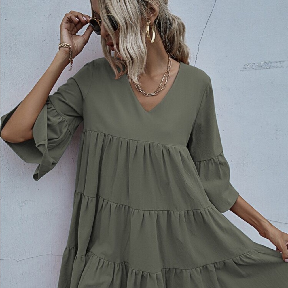 Shein Solid Flounce Sleeve Smock Dress